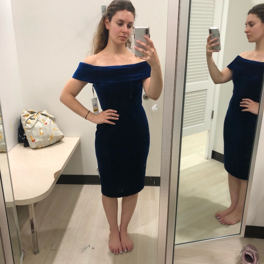 Calvin Klein Navy Velvet Midi Dress